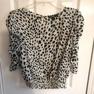 Express blouse black and white, ruched 3/4 sleeves,elastic banded bottom